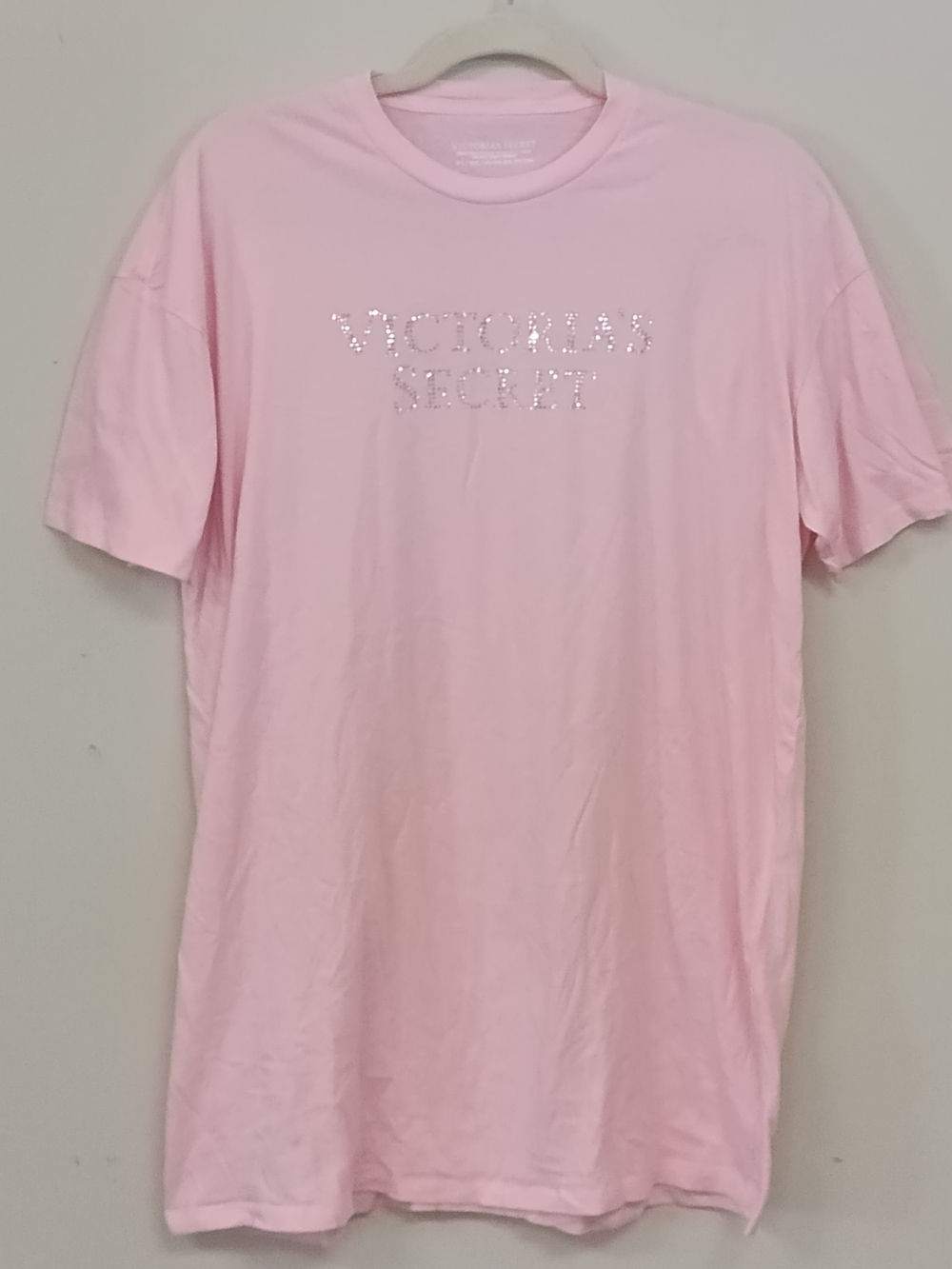 Victoria's Secret Light Pink Rhinestone Logo Short Sleeve Sleep Shirt M/L Girly